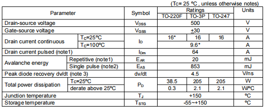 16n50參數(shù)及代換,場效應管